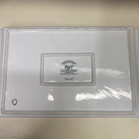 Pier 1 Butterfly Blossom Hand Painted Glass Porcelain Serving Tray Platter - Picture 6 of 11